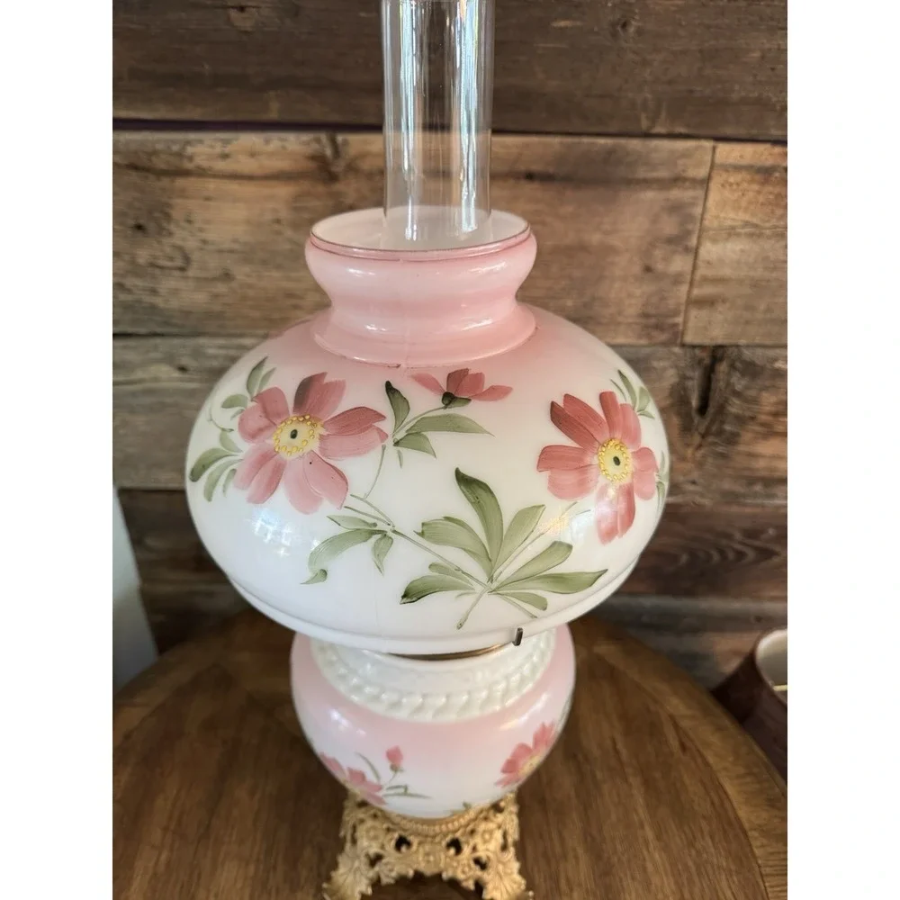 Vintage Victorian Gone With The Wind Hand Painted Parlor Hurricane Table Lamp
